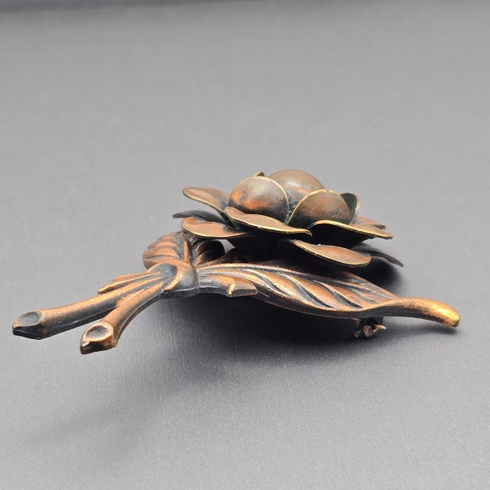 VTG Copper Flower Brooch Pin 2.5" Layered Petals Dimensional Design Statement - Picture 3 of 6
